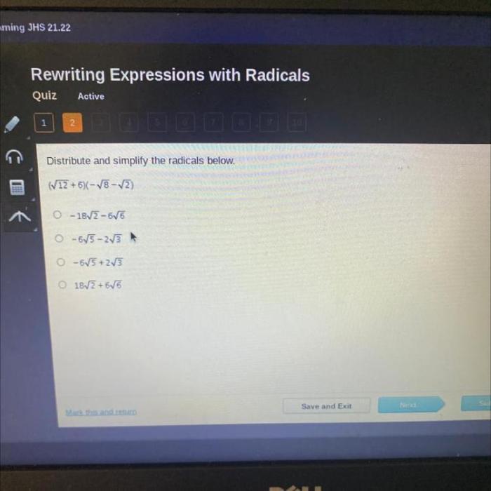 Distribute and simplify these radicals