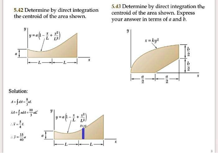 Determine by direct integration the centroid of the area shown